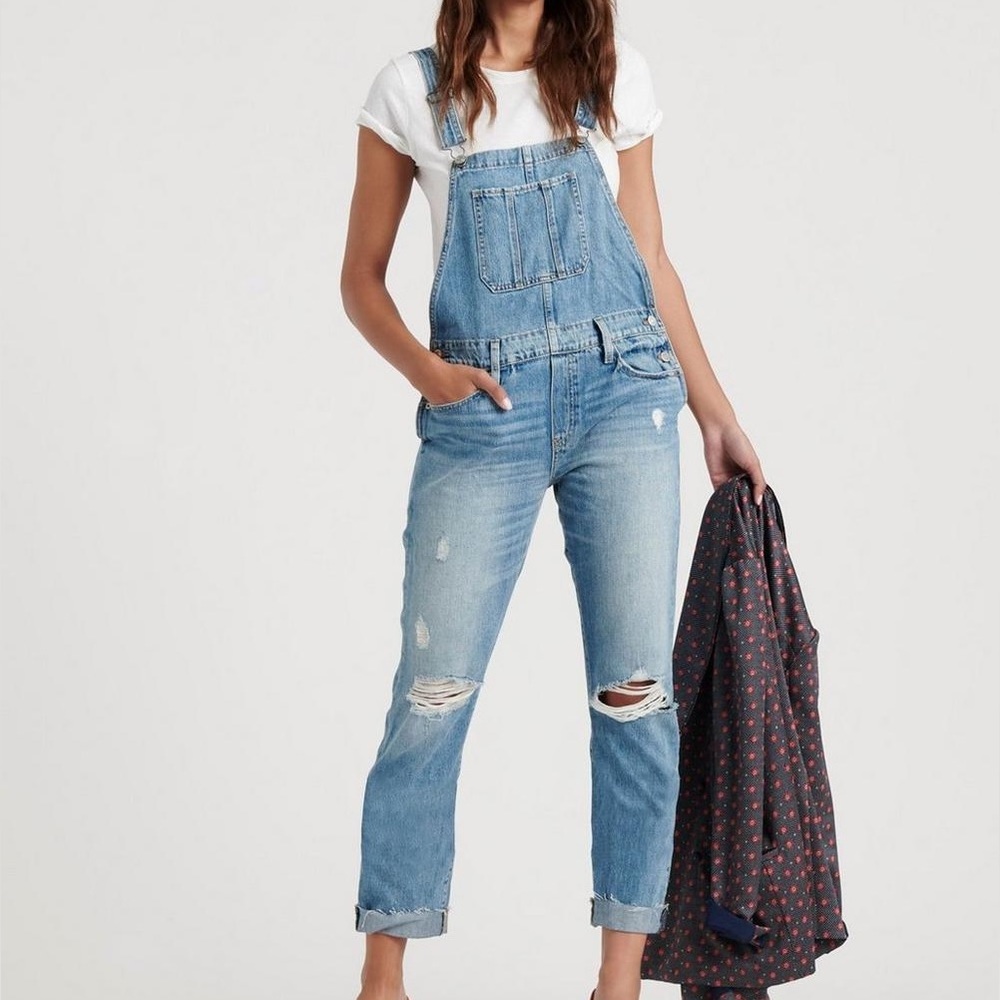 Lucky Brand Overalls Denim Boyfriend Ribbed Crop size S